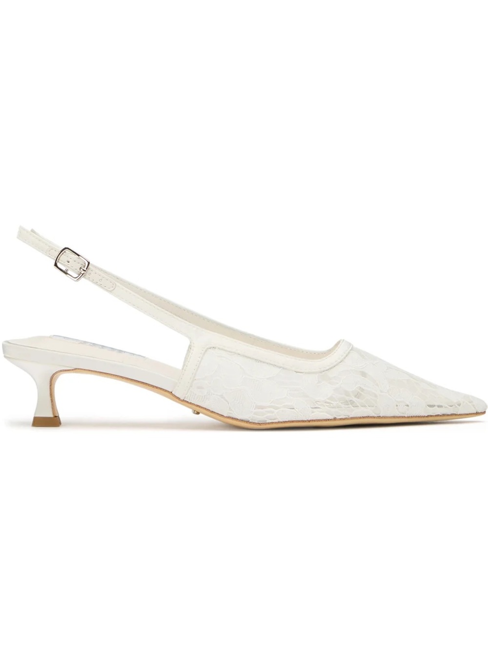 Tony Bianco White Lace Pointed Slingback Kitten Heel